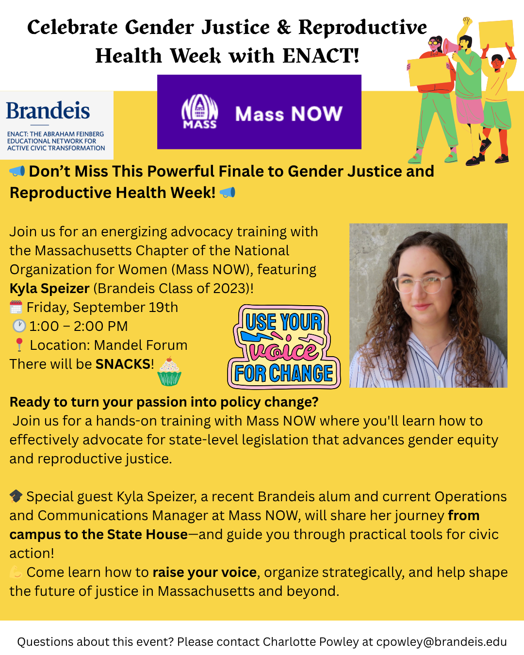 flyer for 9-19 event with Kyla Speizer including her headshot