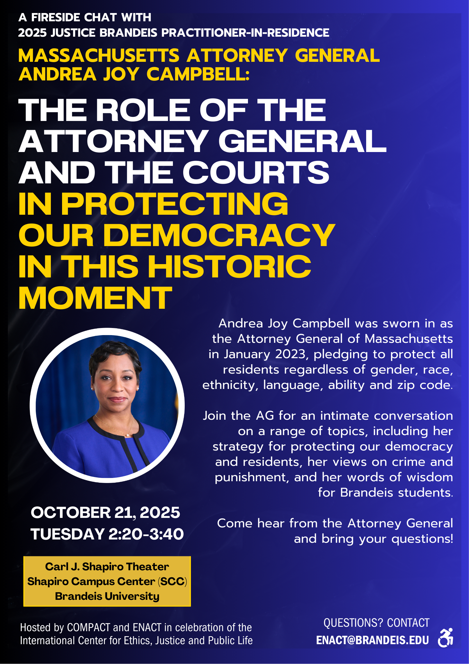 flyer for October 21 2025 Andrea Joy Campbell talk at Brandeis University