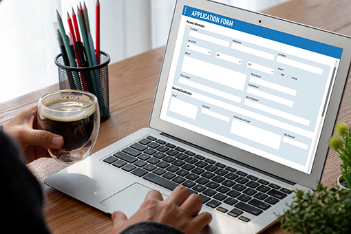 Application with empty boxes on a laptop