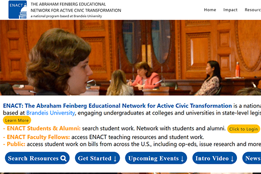 Home page for ENACT network with a woman's head and links to other pages