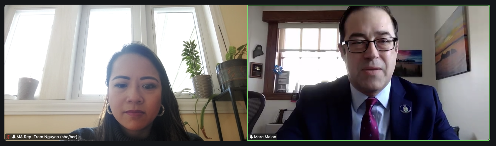 Representative Nguyen and Representative Malon II speaking to the ENACT network