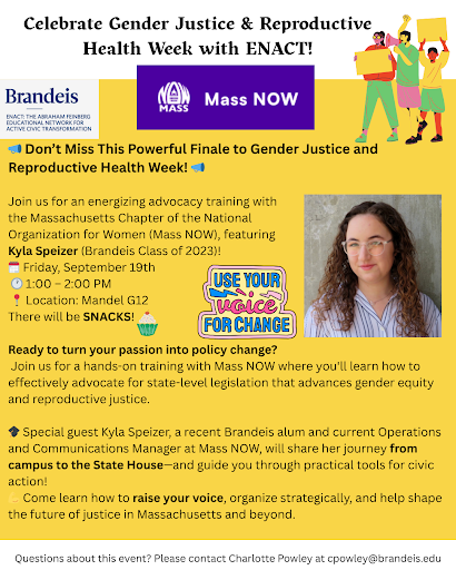 Flyer for information about the advocacy training, with a headshot of special guest Kyla Speizer