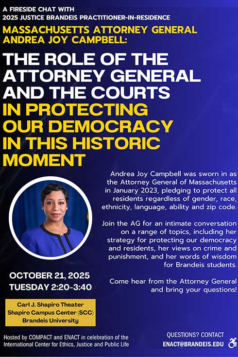 flyer for October 21 2025 Andrea Joy Campbell talk at Brandeis University