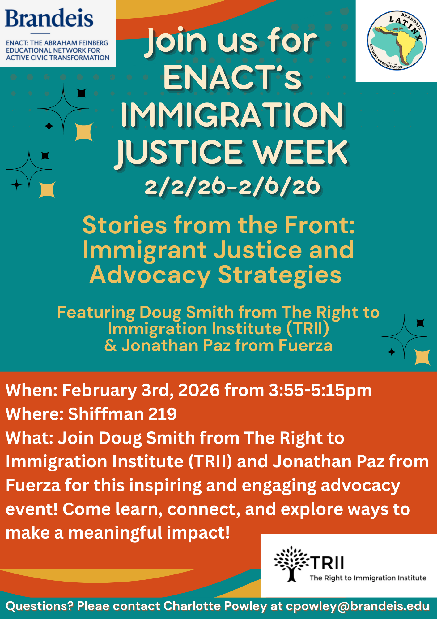 flyer for immigration justice week event on february 3rd