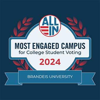 Seal recognizing Brandeis as an ALL IN Most Engaged Campus for 2024