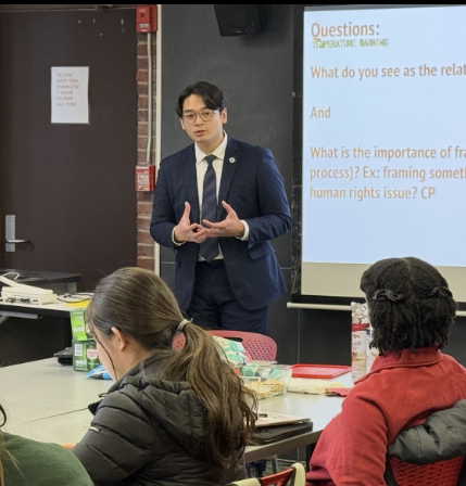 Massachusetts State Representative Tara Hong visiting Brandeis ENACT students