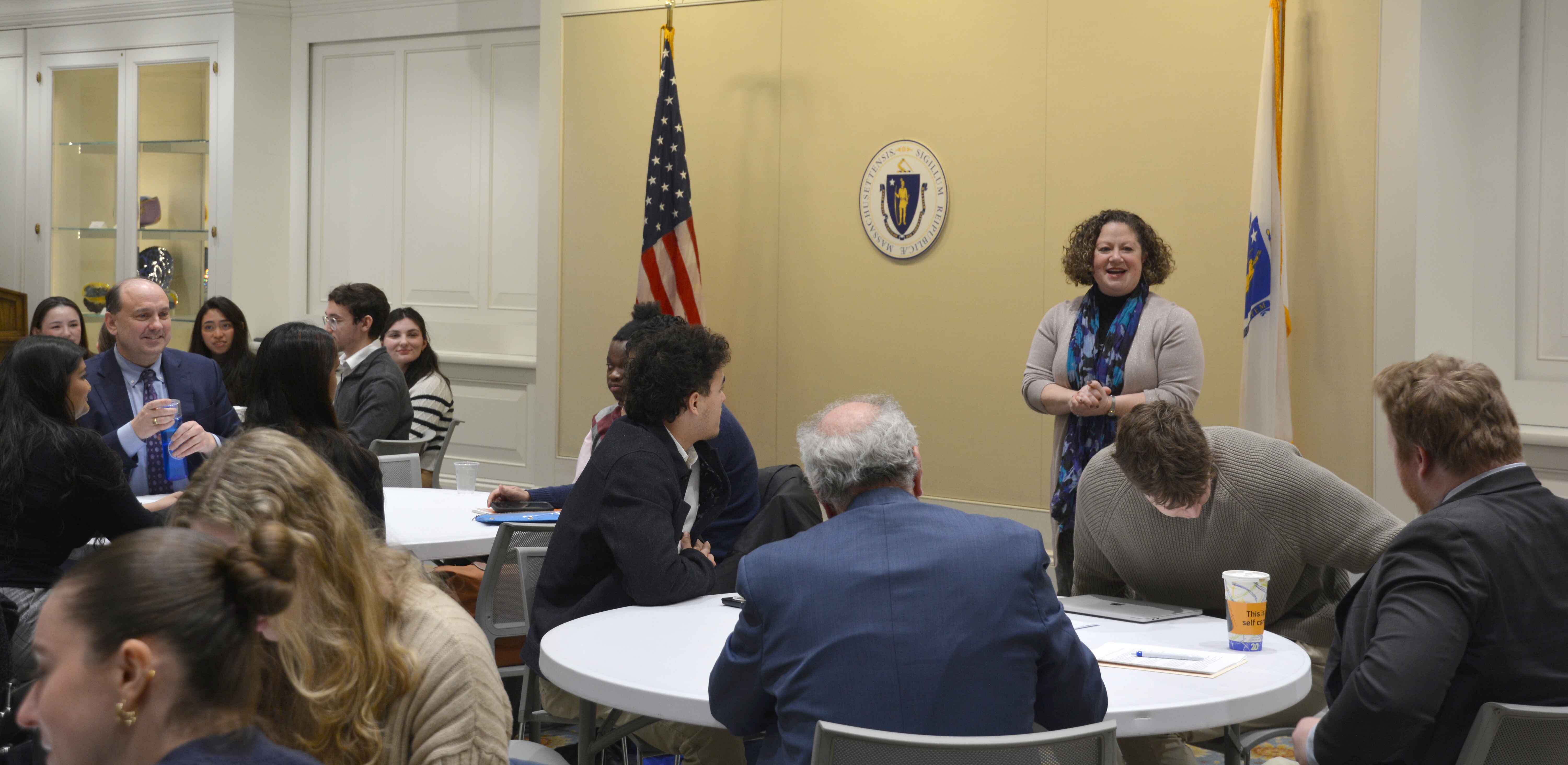 Senator Becca Rausch ‘01 kicks off the meetings between students and legislators at the Massachusetts State House.