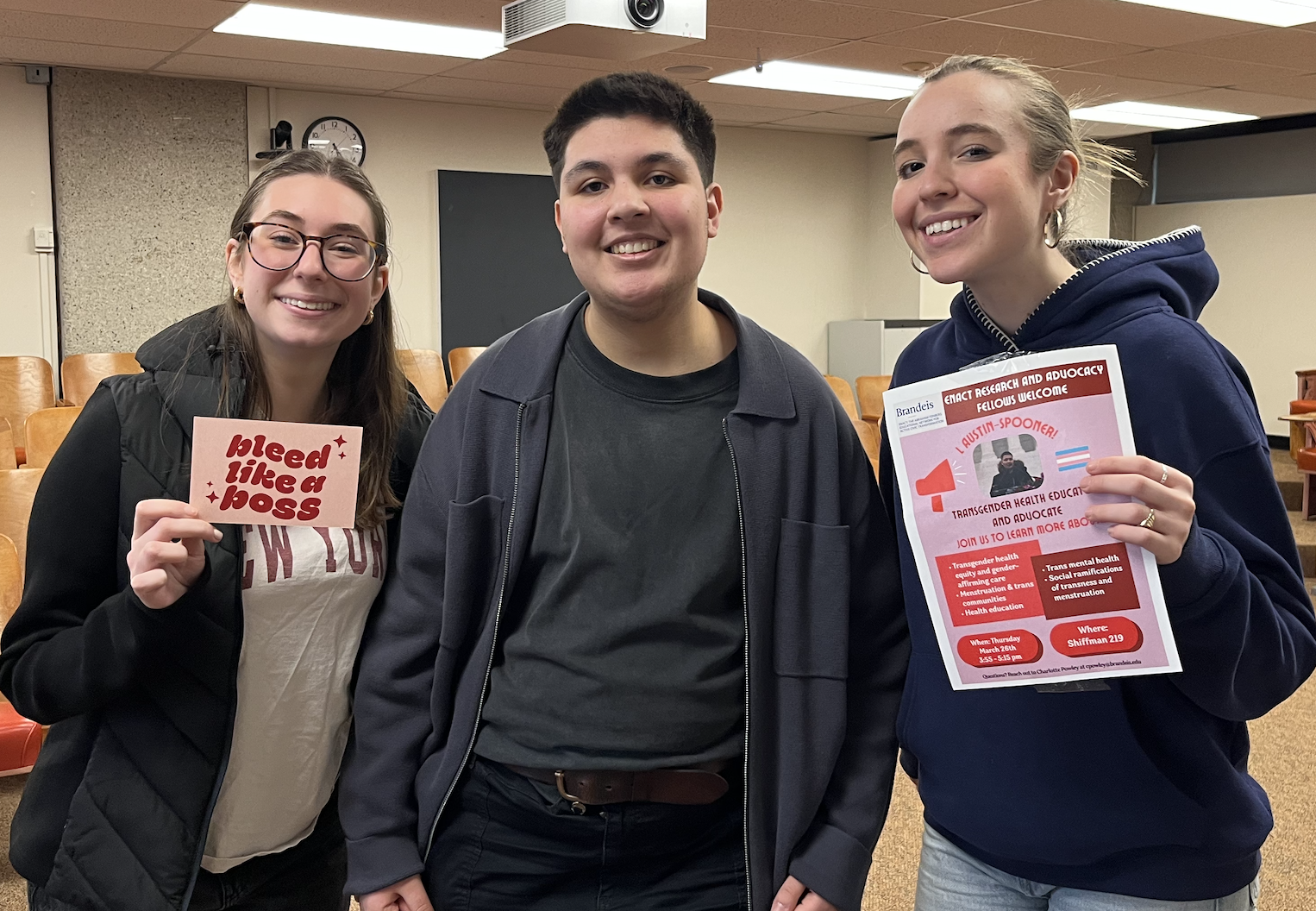Transgender health educator and advocate L Austin-Spooner (pictured at center), with ENACT students
