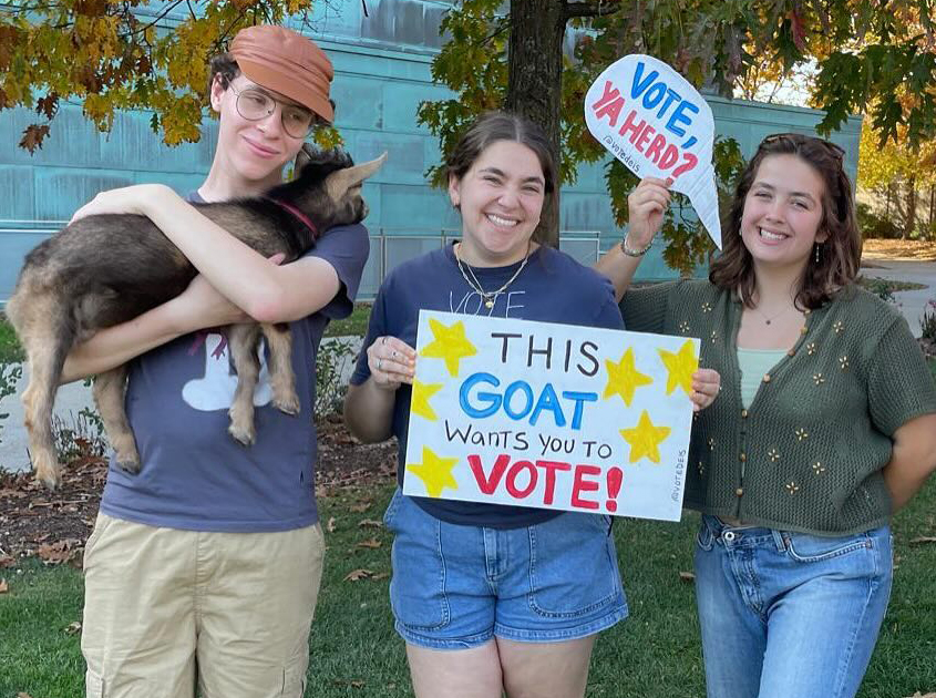 Leventhal with VoteDeis students and the Vote Goat