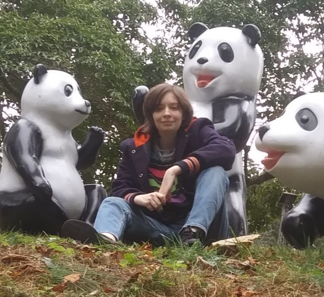 Esther Bley with panda statues