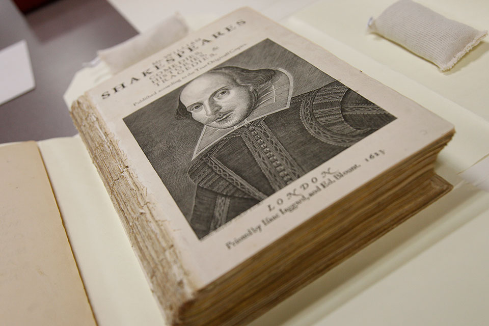 Inside cover of a book of Shakespeare