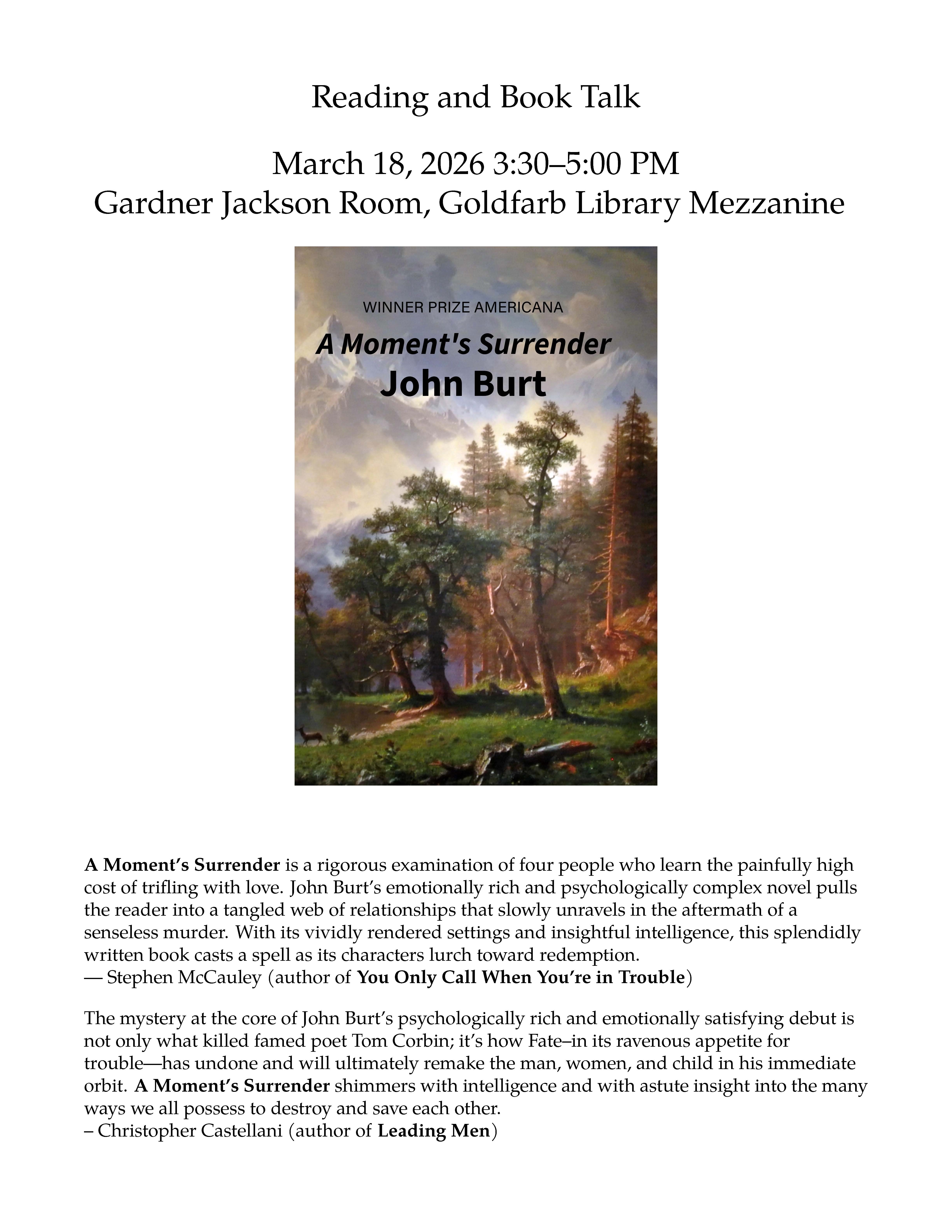 flyer for John Burt talk