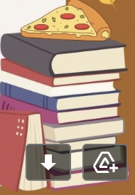 graphic of books and pizza