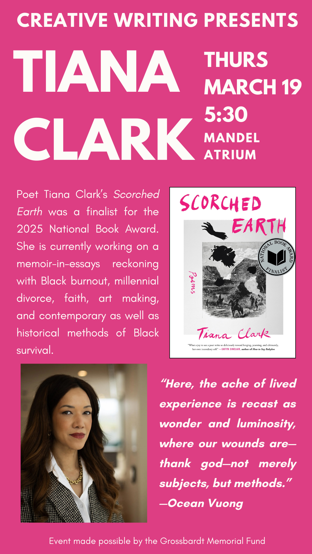 Creative Writing Presents Tiana Clark Flyer