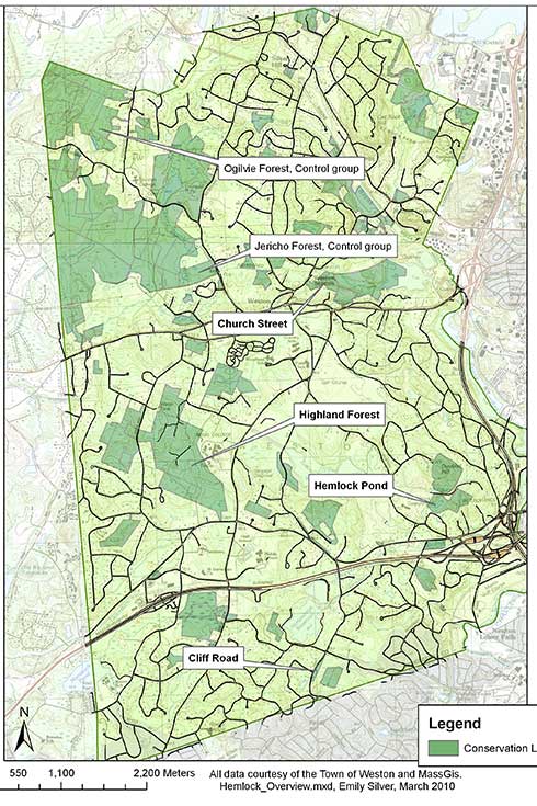 Map of hemlock study sites