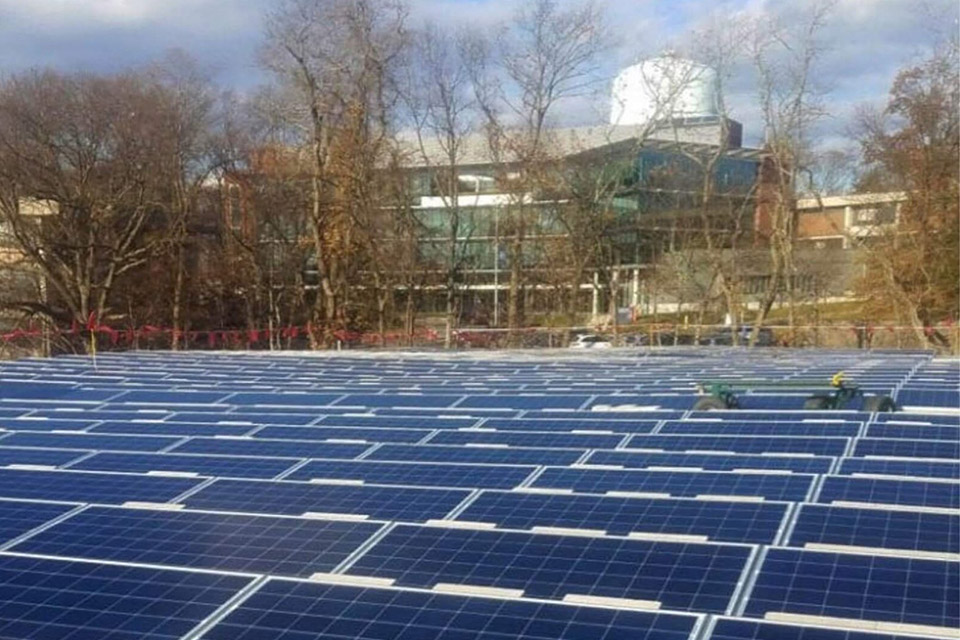 solar panels installed on the library roof