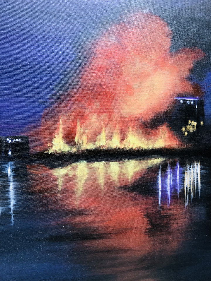 painting of a burning lake
