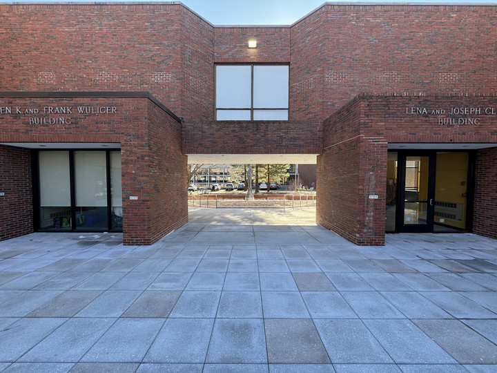 South side of Usdan plaza, new windows and flooring visible.