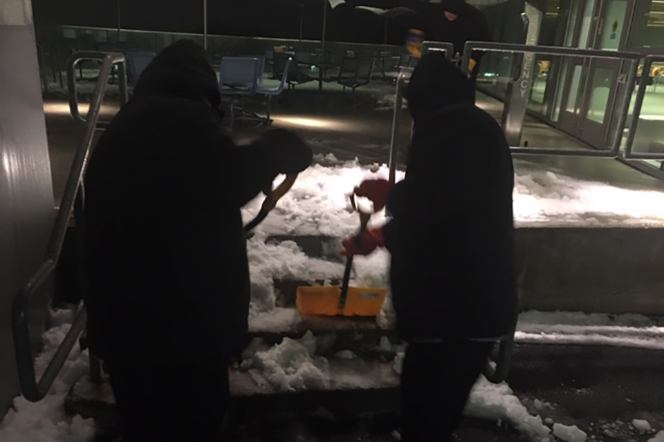 Shoveling at night