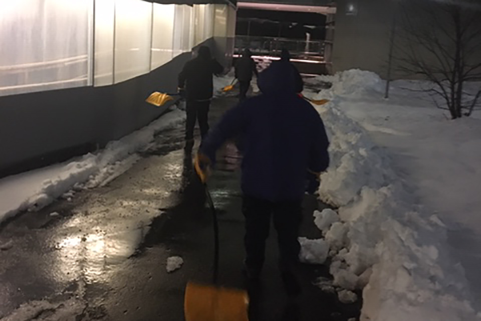 Walkway covered in snow
