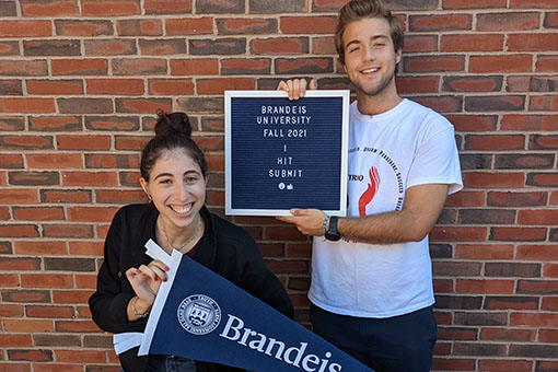 Two Brandeis students celebrating their submission to fellowships Commitment to Inclusive Excellence