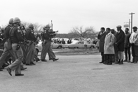 Marchers in Selma being confronted by police