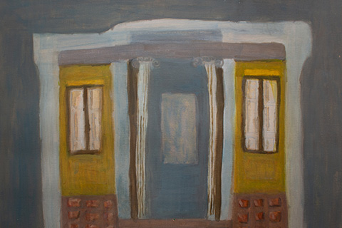 painting of a door entrance on a blue/gray background