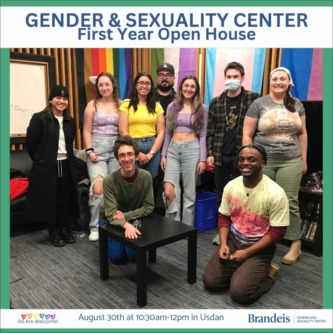 Group of GSC reps, text reads: Gender and Sexuality Center Open House
