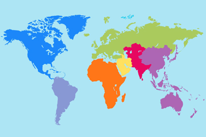 Rainbow-colored world map