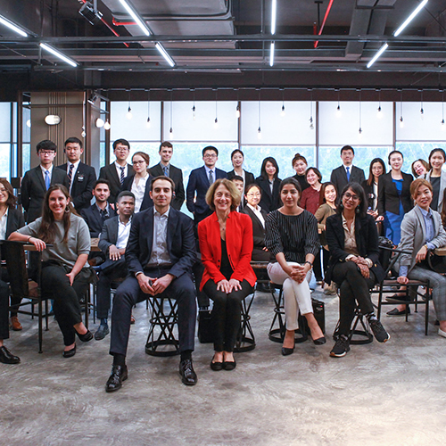 Students posing together at the 2019 Hassenfeld trip