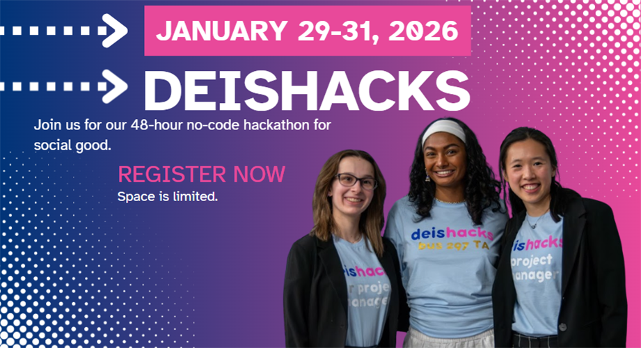 DeisHacks, January 29-31, 2026, Join us for our 48-hour social good hackathon. Register now! Space is limited.