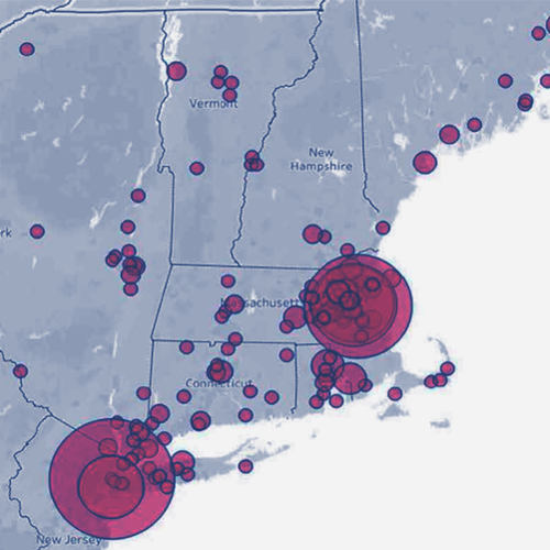 Map of New England with data points