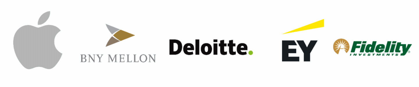 Apple, BNY, Deloitte, EY, Fidelity, Goldman Sachs, Johnson & Johnson, Merck, Morgan Stanley, and State Street