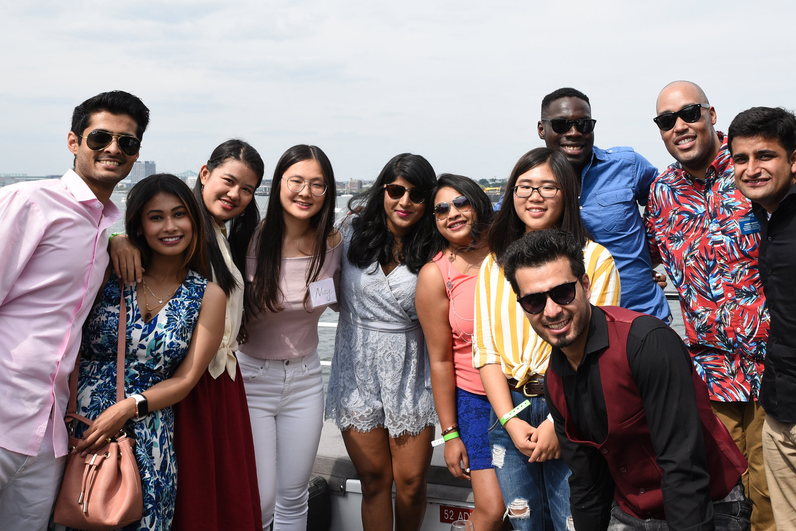 Students and staff on Boston Harbor cruise at orientaion