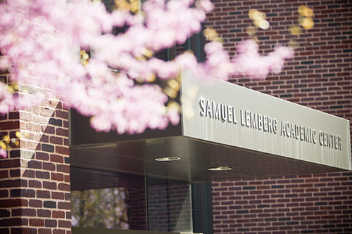 Flowers in front of the Lemberg building