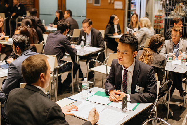 students at networking event