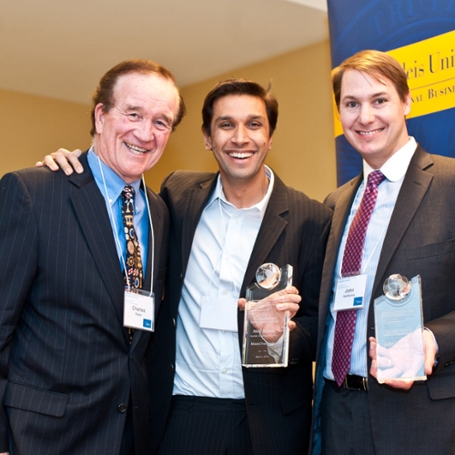 Professor Charles Reed poses with John Harthorne and Akhil Nigam.