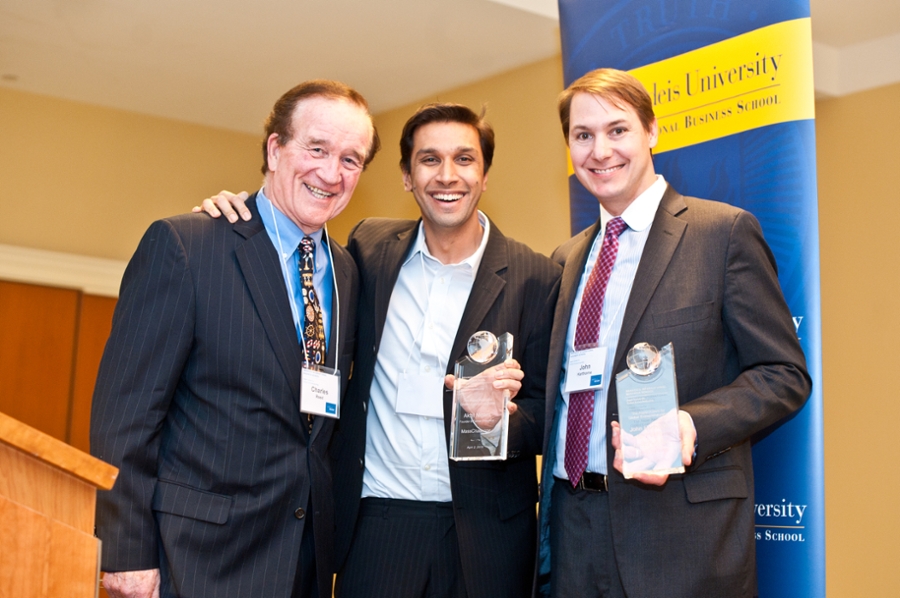 Professor Charles Reed poses with John Harthorne and Akhil Nigam.