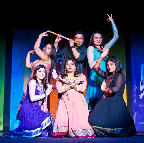 Students from India pose at the end of their musical performance.