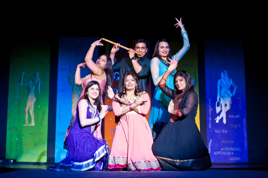 Students from India pose at the end of their musical performance.