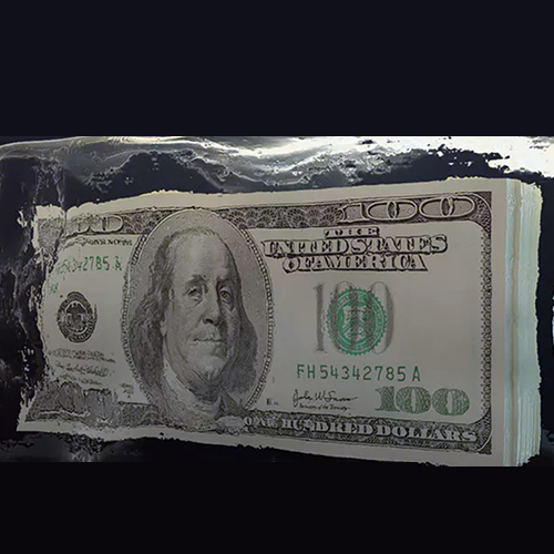 $100 bill in ice