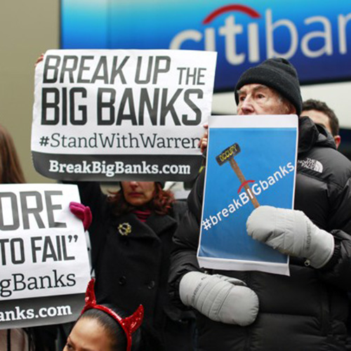 Bank protest signs