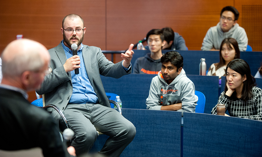 A panelist speaks at the event.