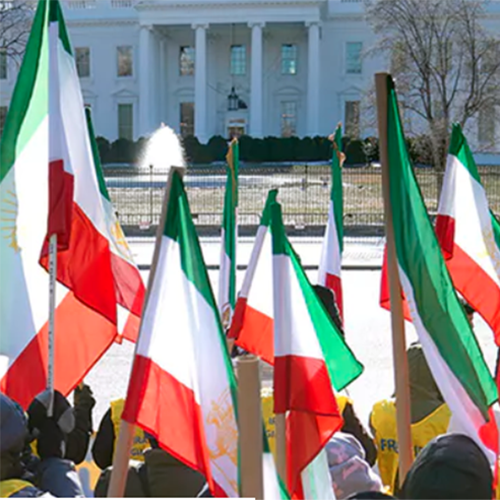 Demonstrators show their support for anti-government protests in Iran in front of the White House.
