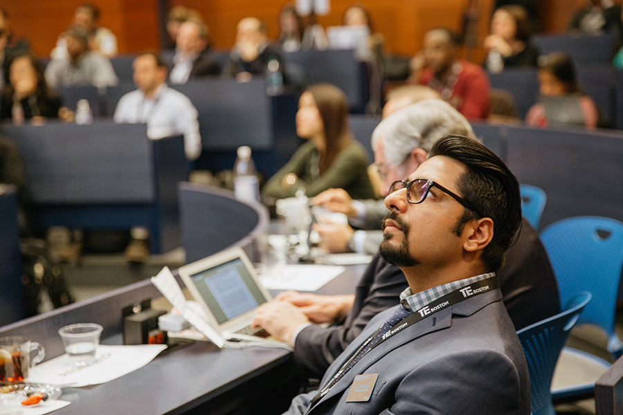 Student listening to the presentations.