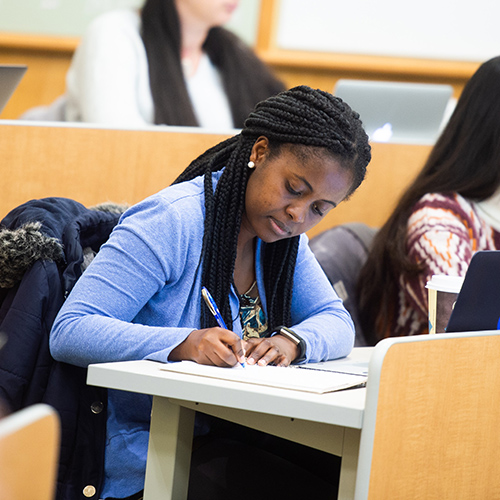 A student studying in class.