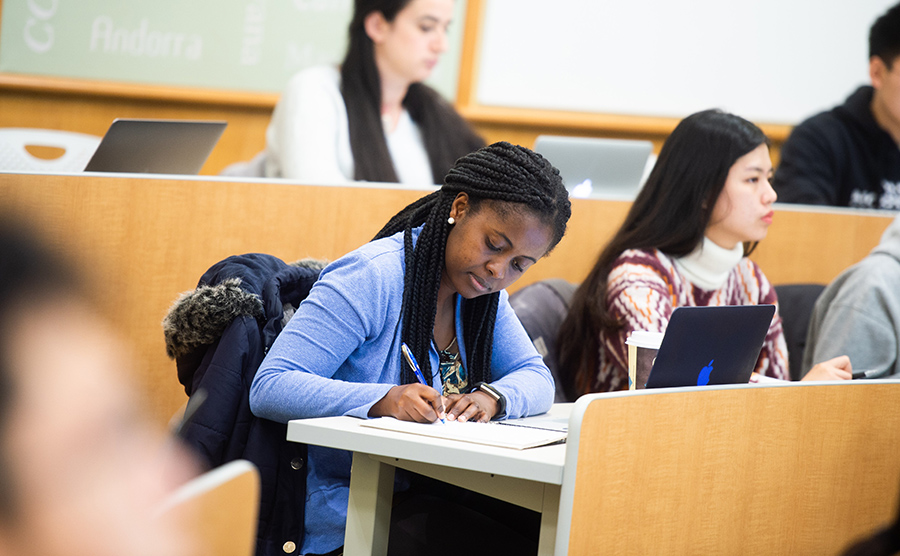 A student studying in class.