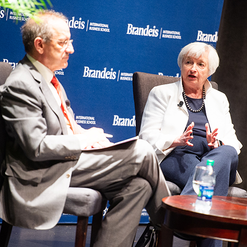 Janet Yellen speaking with Prof. Stephen Cecchetti