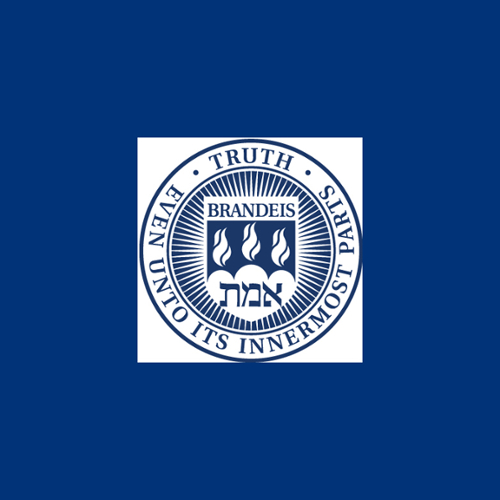 The Brandeis University seal on a blue background.