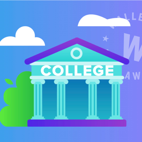 An illustration of a small Roman-style building with columns and the text "COLLEGE" along the freize.